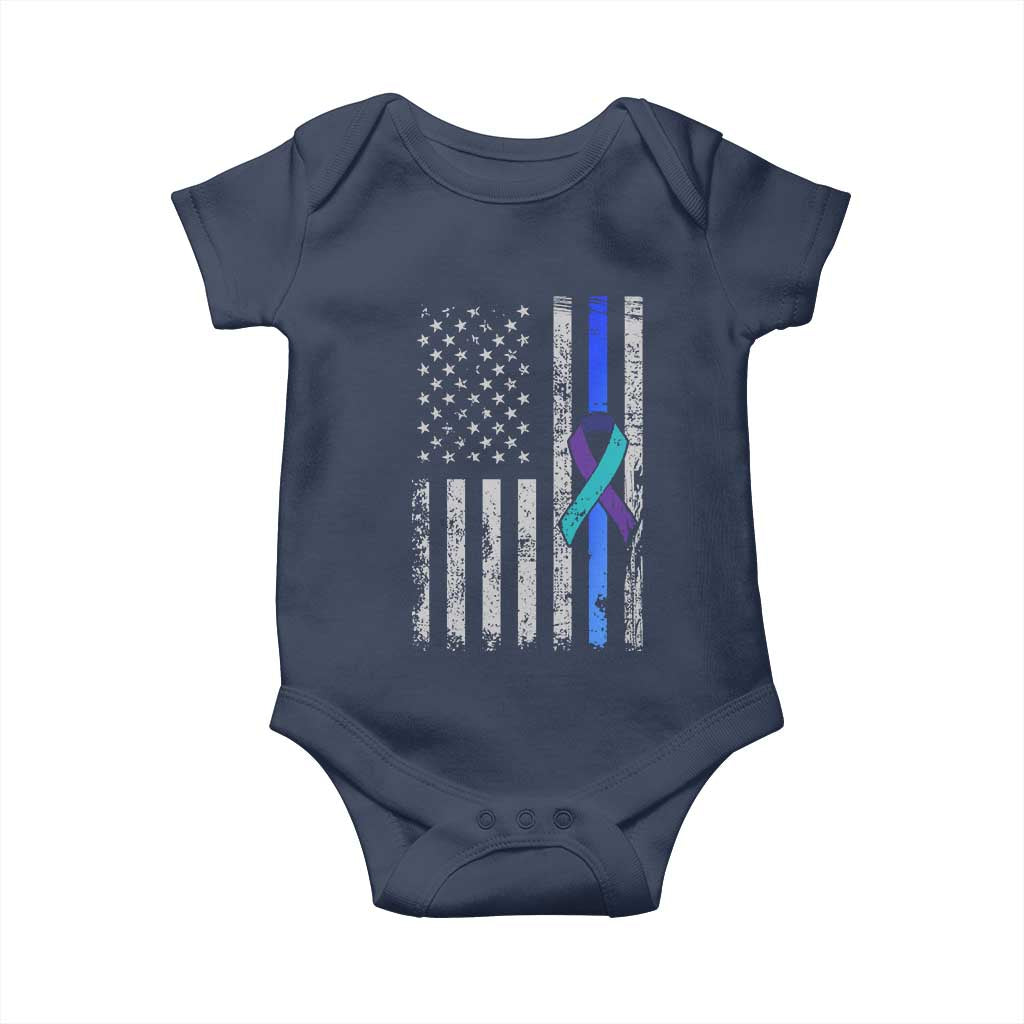 Police Suicide Prevention Awareness American Flag Ribbon Support Baby Onesie