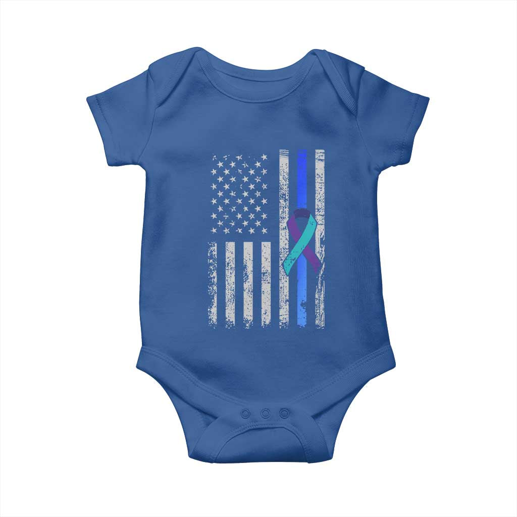 Police Suicide Prevention Awareness American Flag Ribbon Support Baby Onesie