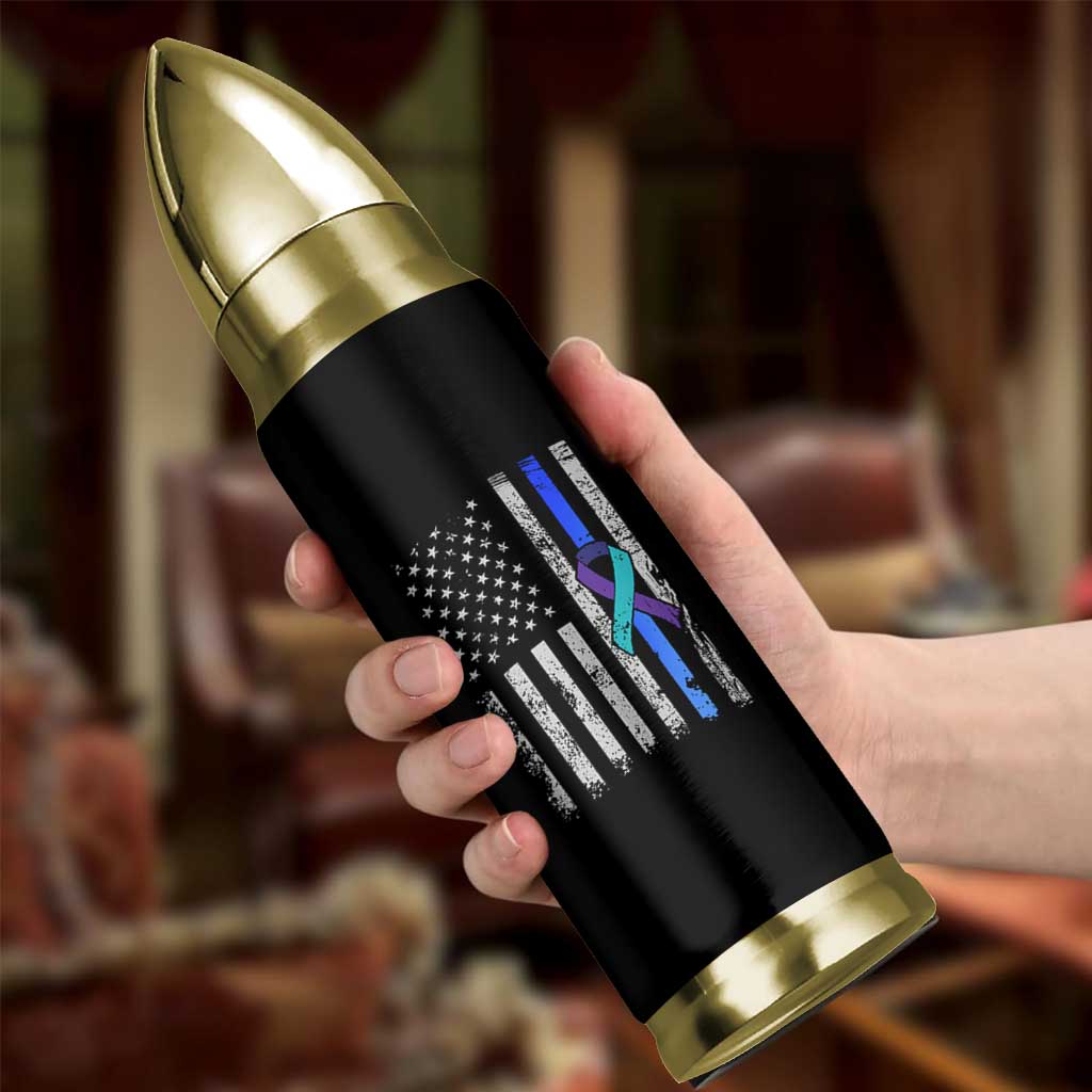 Police Suicide Prevention Awareness American Flag Ribbon Support Bullet Tumbler