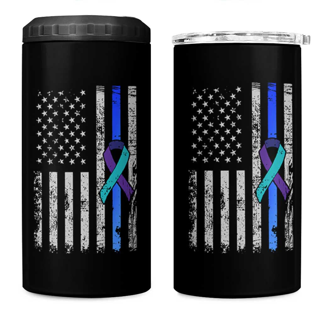 Police Suicide Prevention Awareness American Flag Ribbon Support 4 in 1 Can Cooler Tumbler
