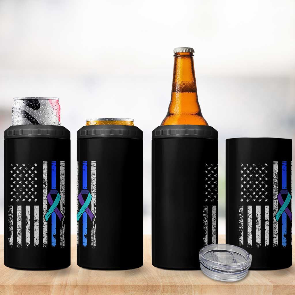 Police Suicide Prevention Awareness American Flag Ribbon Support 4 in 1 Can Cooler Tumbler
