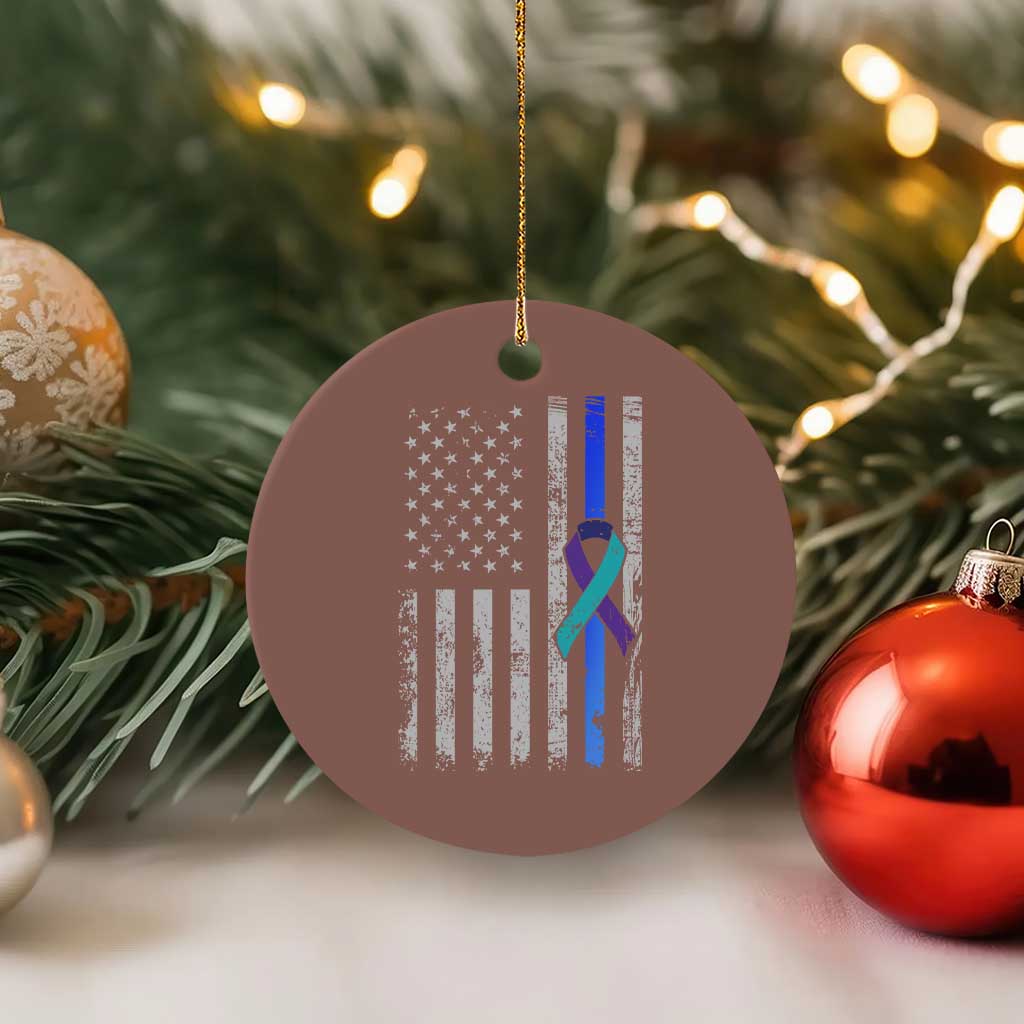 Police Suicide Prevention Awareness American Flag Ribbon Support Ceramic Ornament