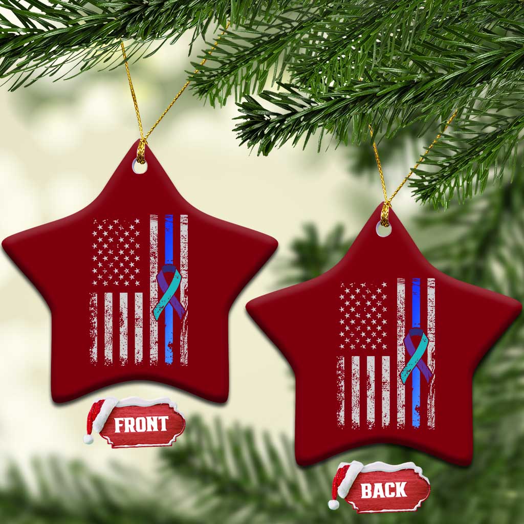 Police Suicide Prevention Awareness American Flag Ribbon Support Ceramic Ornament