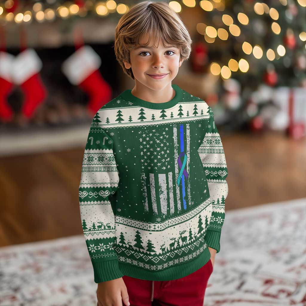 Police Suicide Prevention Awareness American Flag Ribbon Support Ugly Christmas Sweater