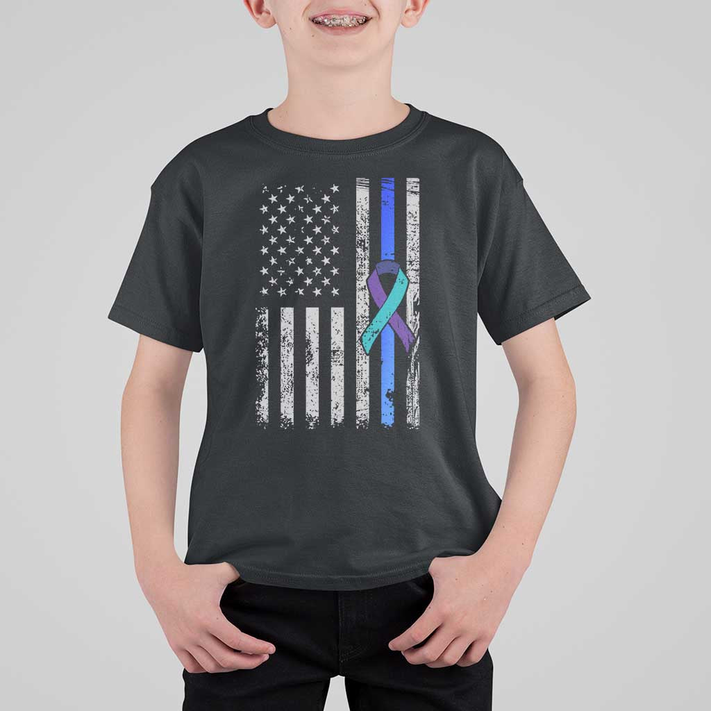 Police Suicide Prevention Awareness American Flag Ribbon Support T Shirt For Kid