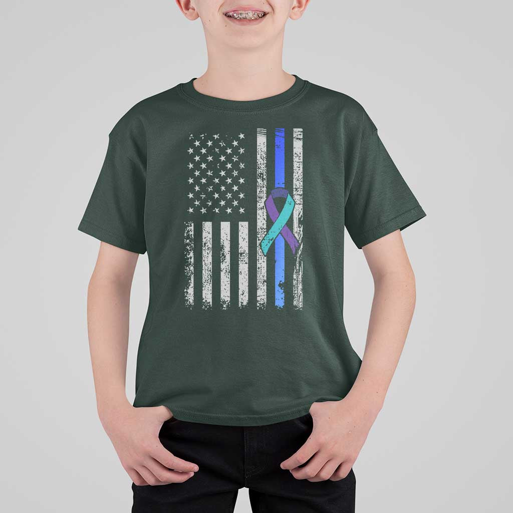 Police Suicide Prevention Awareness American Flag Ribbon Support T Shirt For Kid