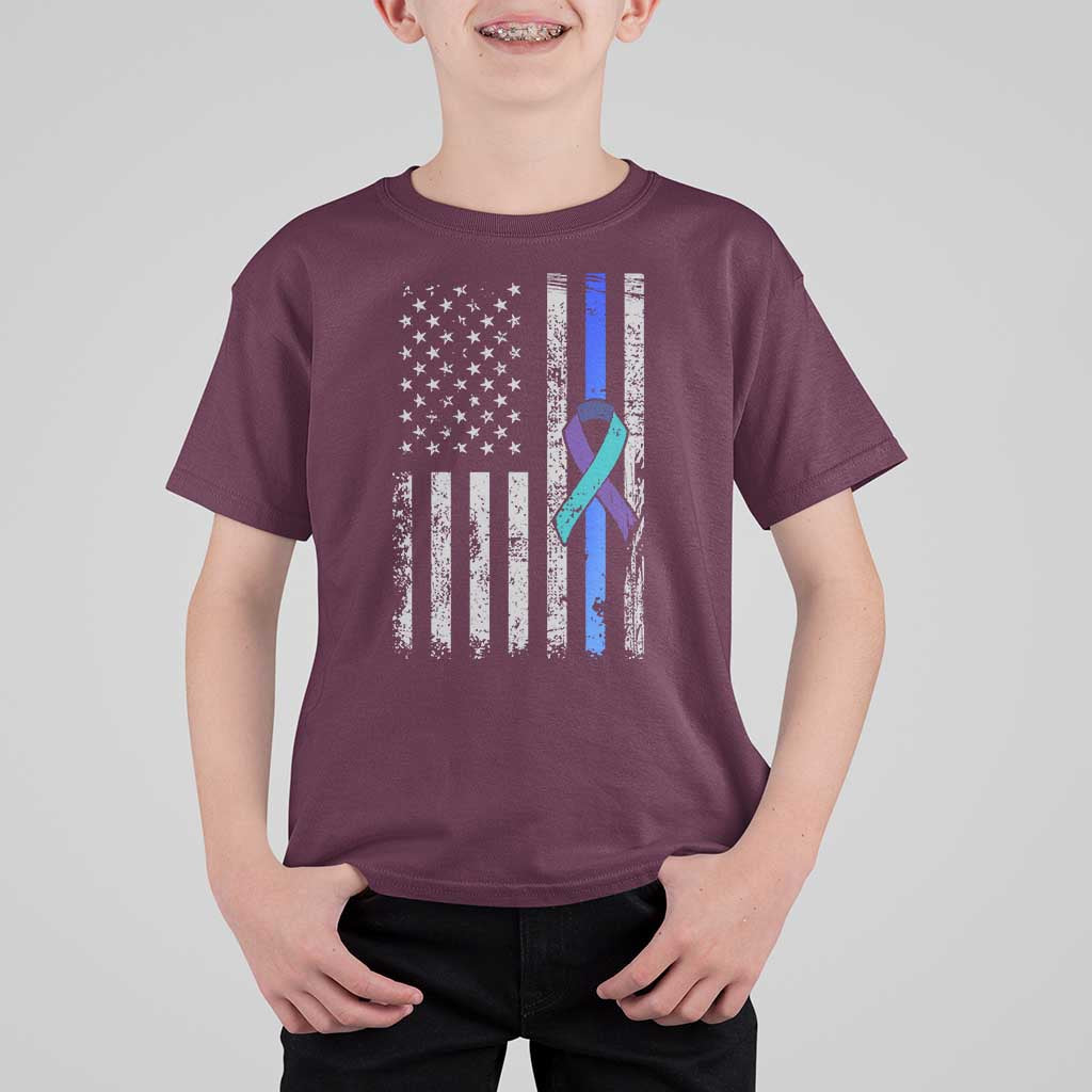 Police Suicide Prevention Awareness American Flag Ribbon Support T Shirt For Kid