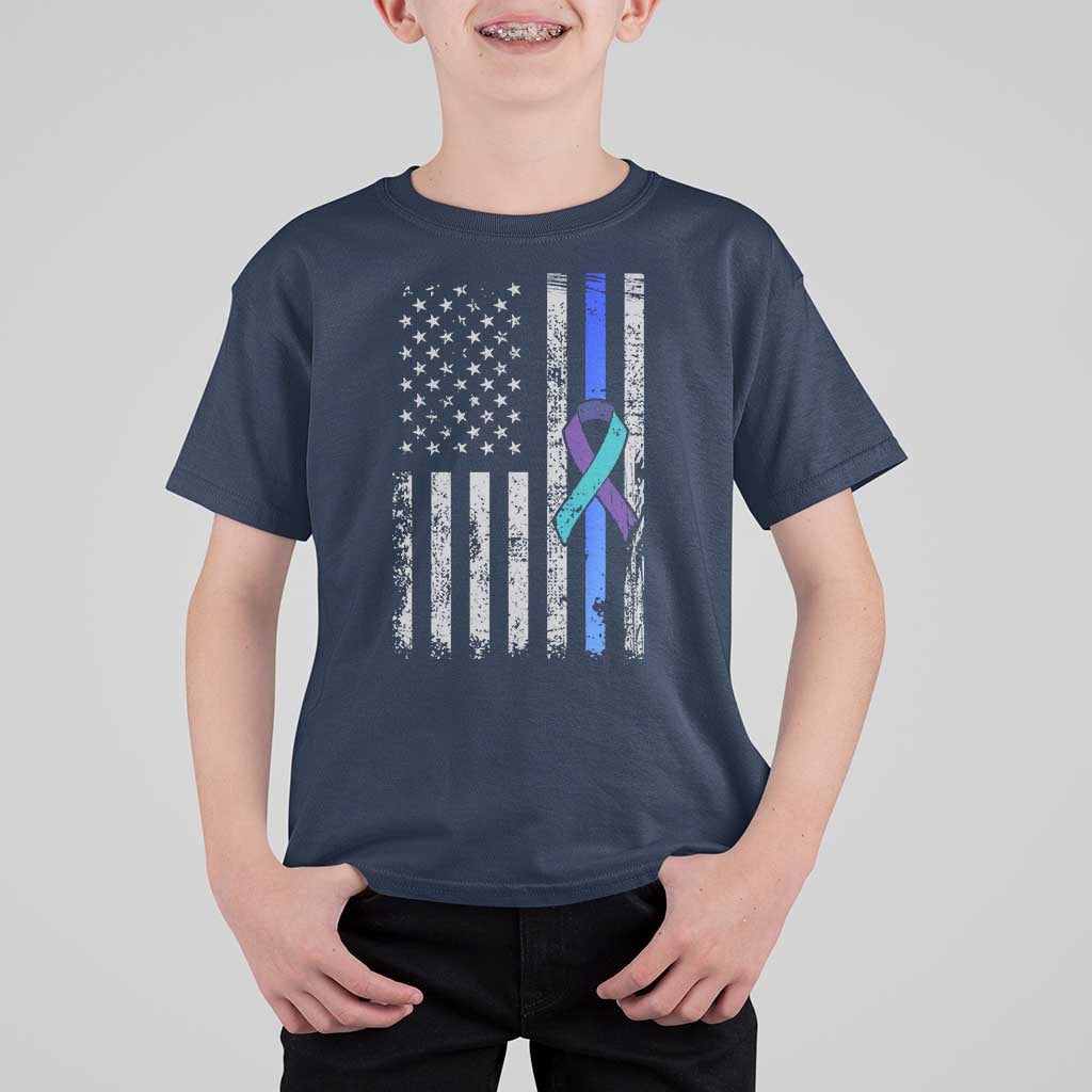 Police Suicide Prevention Awareness American Flag Ribbon Support T Shirt For Kid