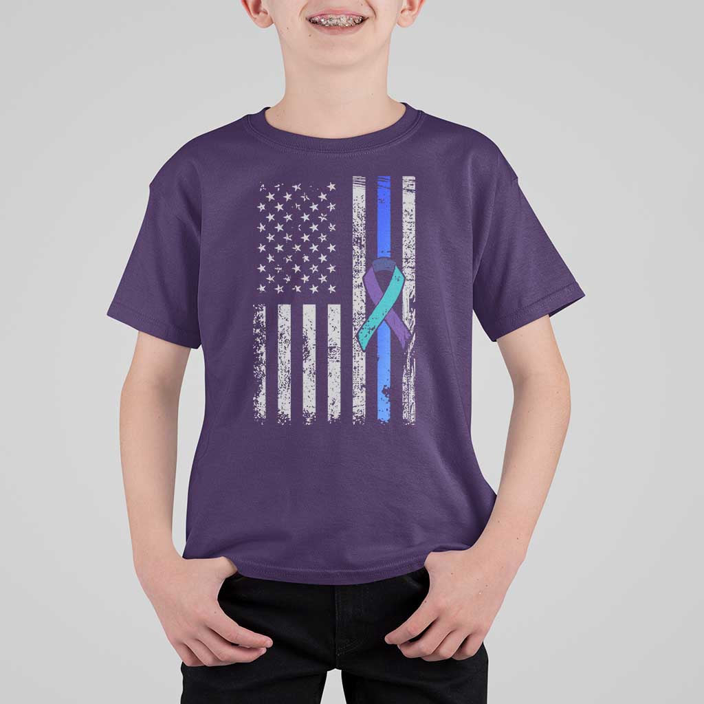 Police Suicide Prevention Awareness American Flag Ribbon Support T Shirt For Kid