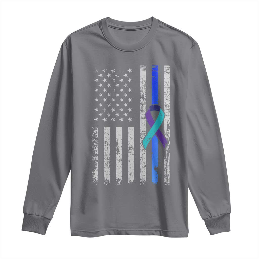 Police Suicide Prevention Awareness American Flag Ribbon Support Long Sleeve Shirt