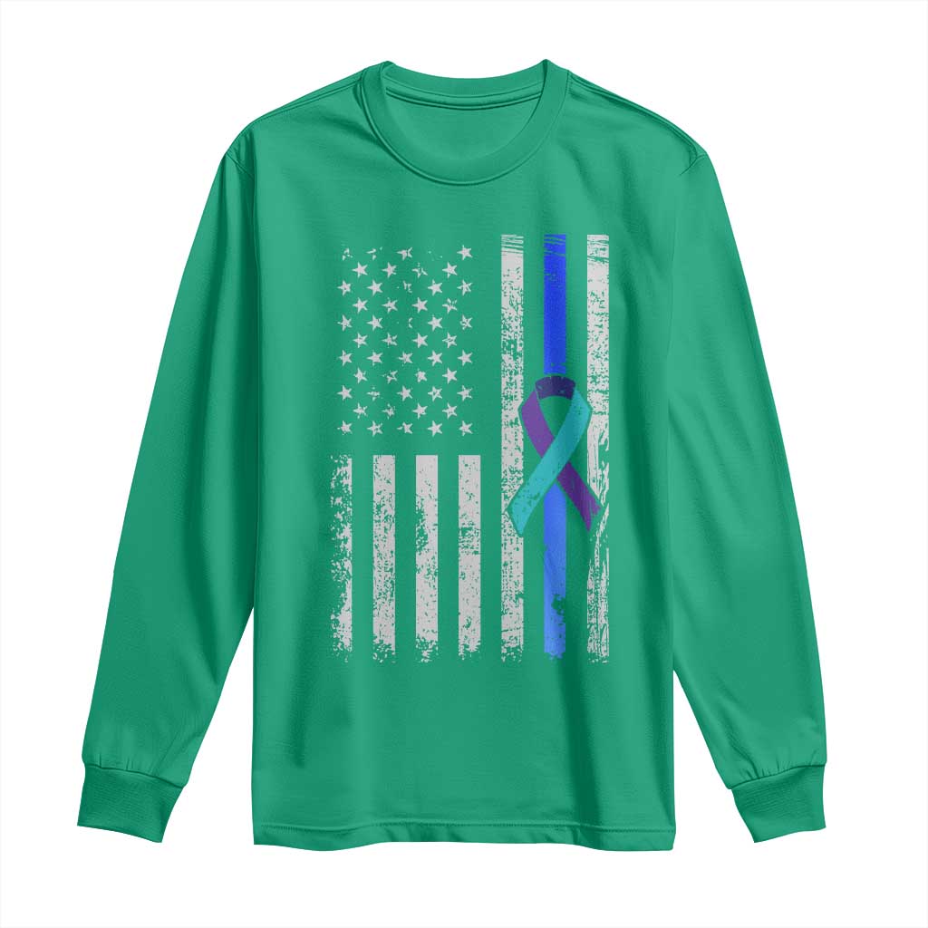 Police Suicide Prevention Awareness American Flag Ribbon Support Long Sleeve Shirt