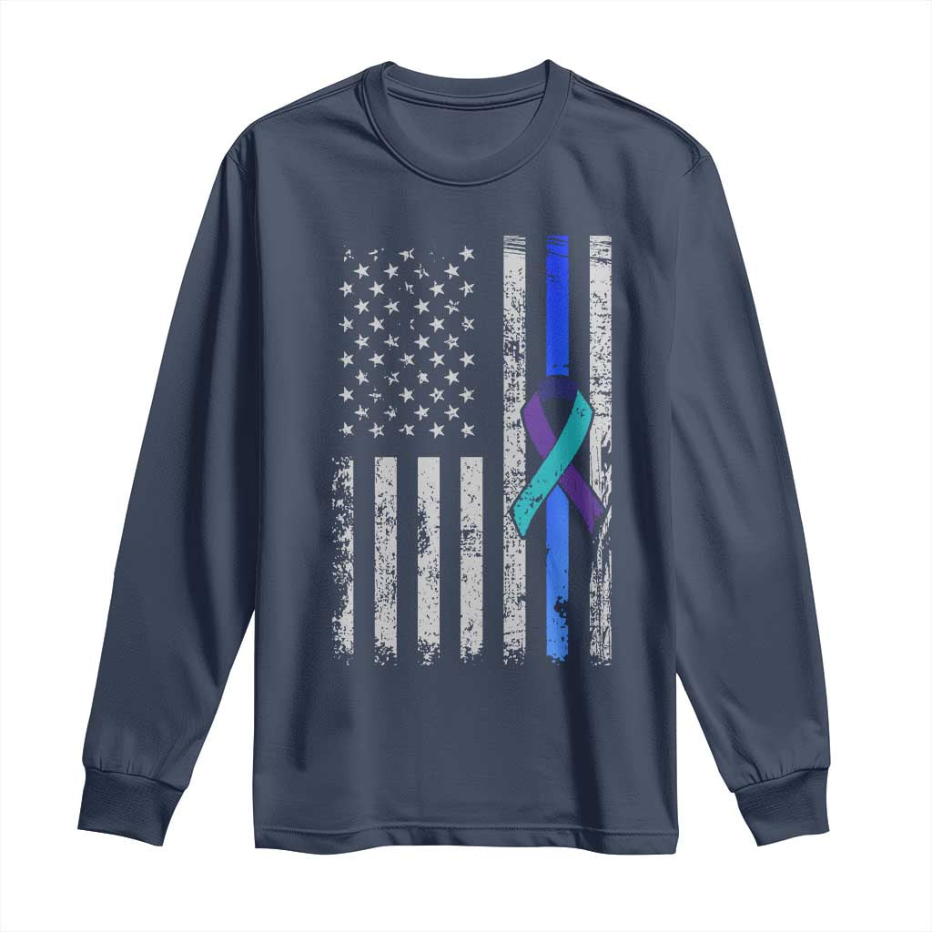 Police Suicide Prevention Awareness American Flag Ribbon Support Long Sleeve Shirt