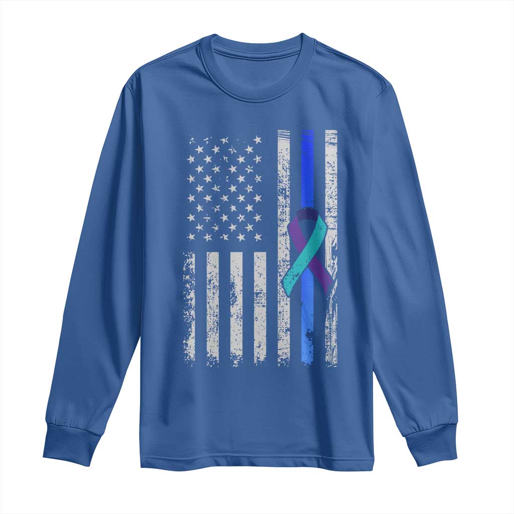 Police Suicide Prevention Awareness American Flag Ribbon Support Long Sleeve Shirt
