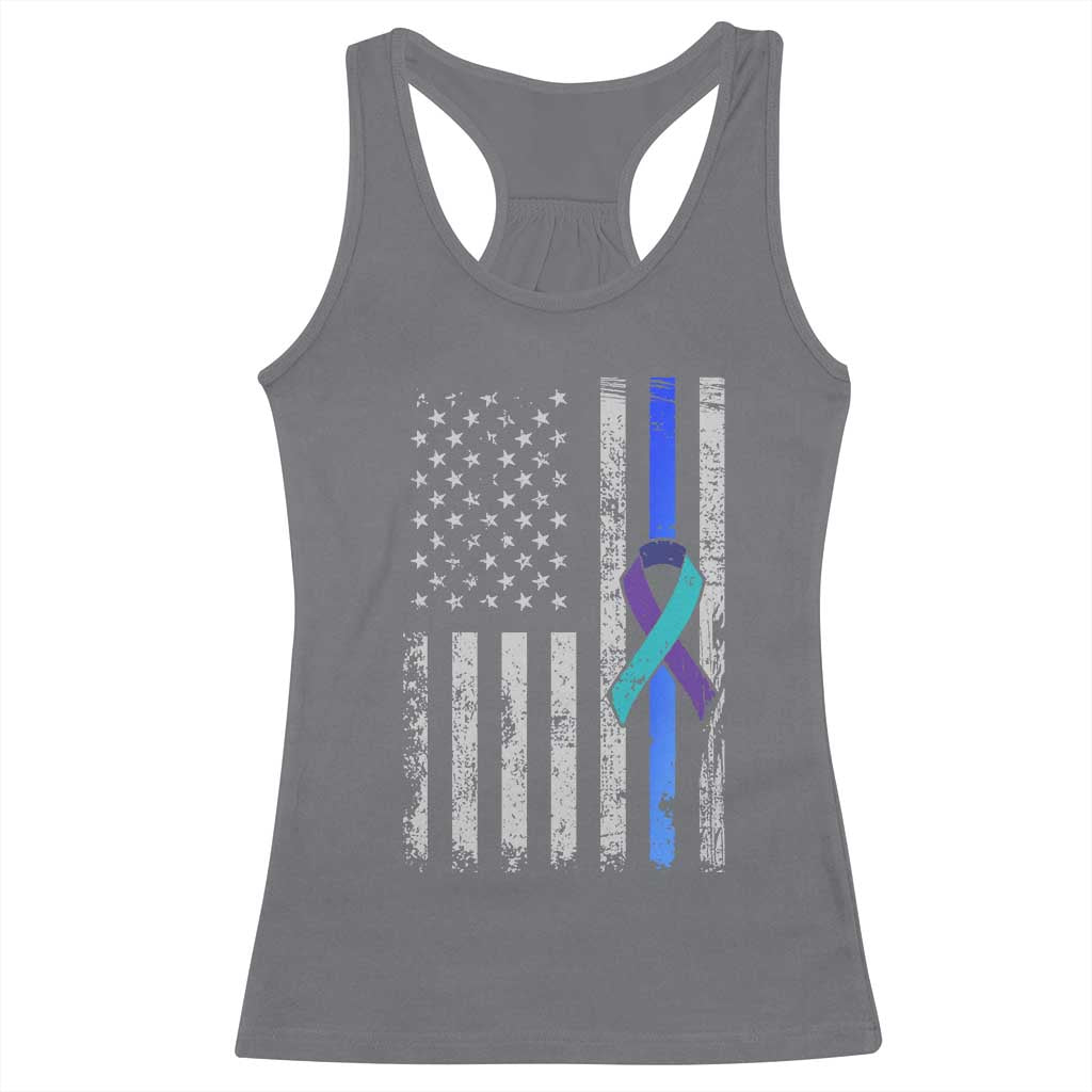 Police Suicide Prevention Awareness American Flag Ribbon Support Racerback Tank Top