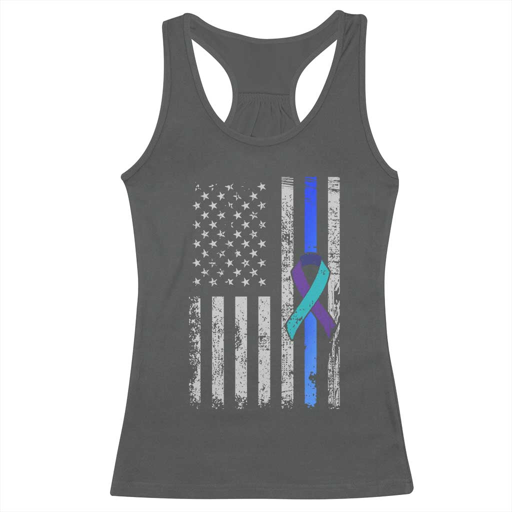 Police Suicide Prevention Awareness American Flag Ribbon Support Racerback Tank Top