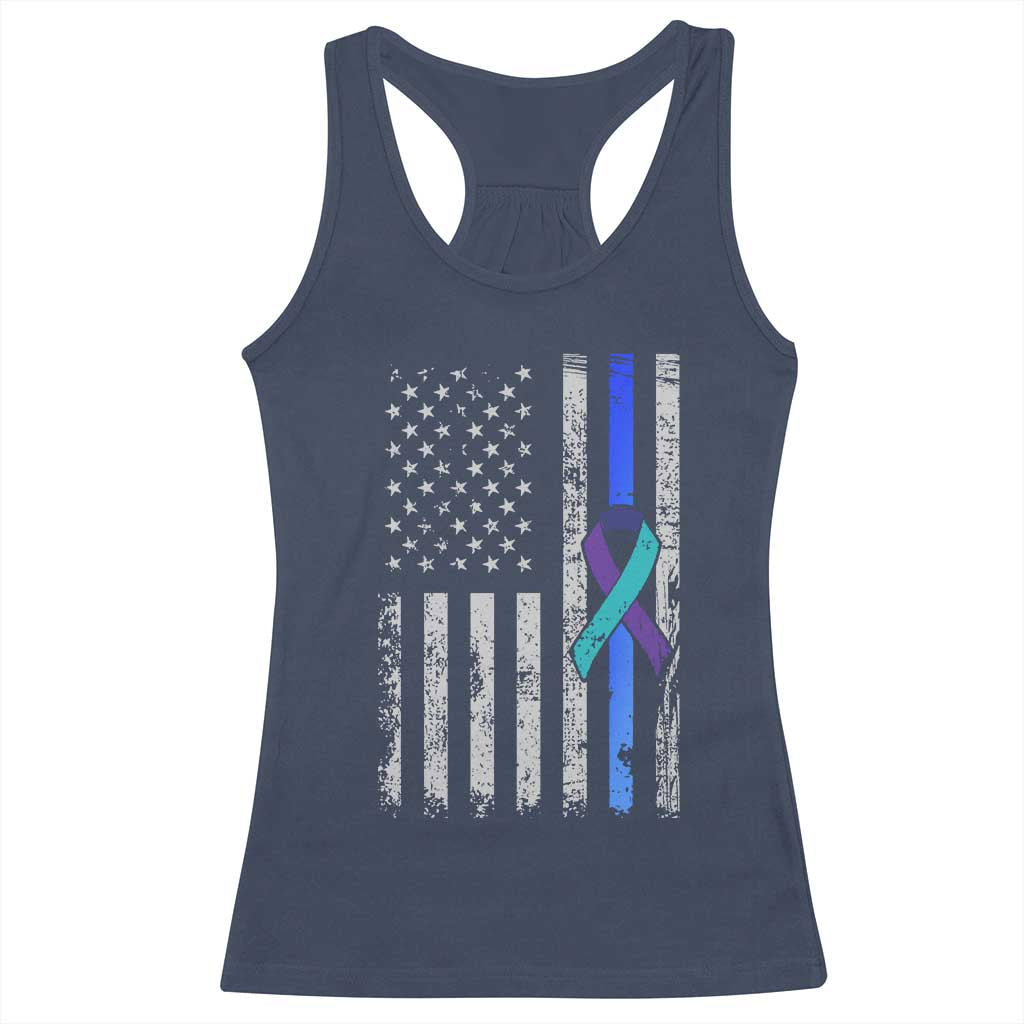 Police Suicide Prevention Awareness American Flag Ribbon Support Racerback Tank Top