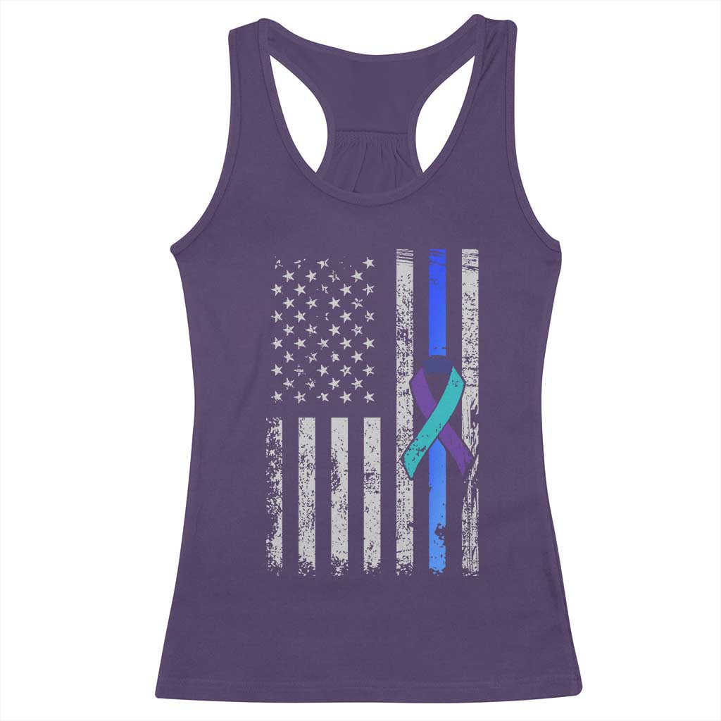 Police Suicide Prevention Awareness American Flag Ribbon Support Racerback Tank Top