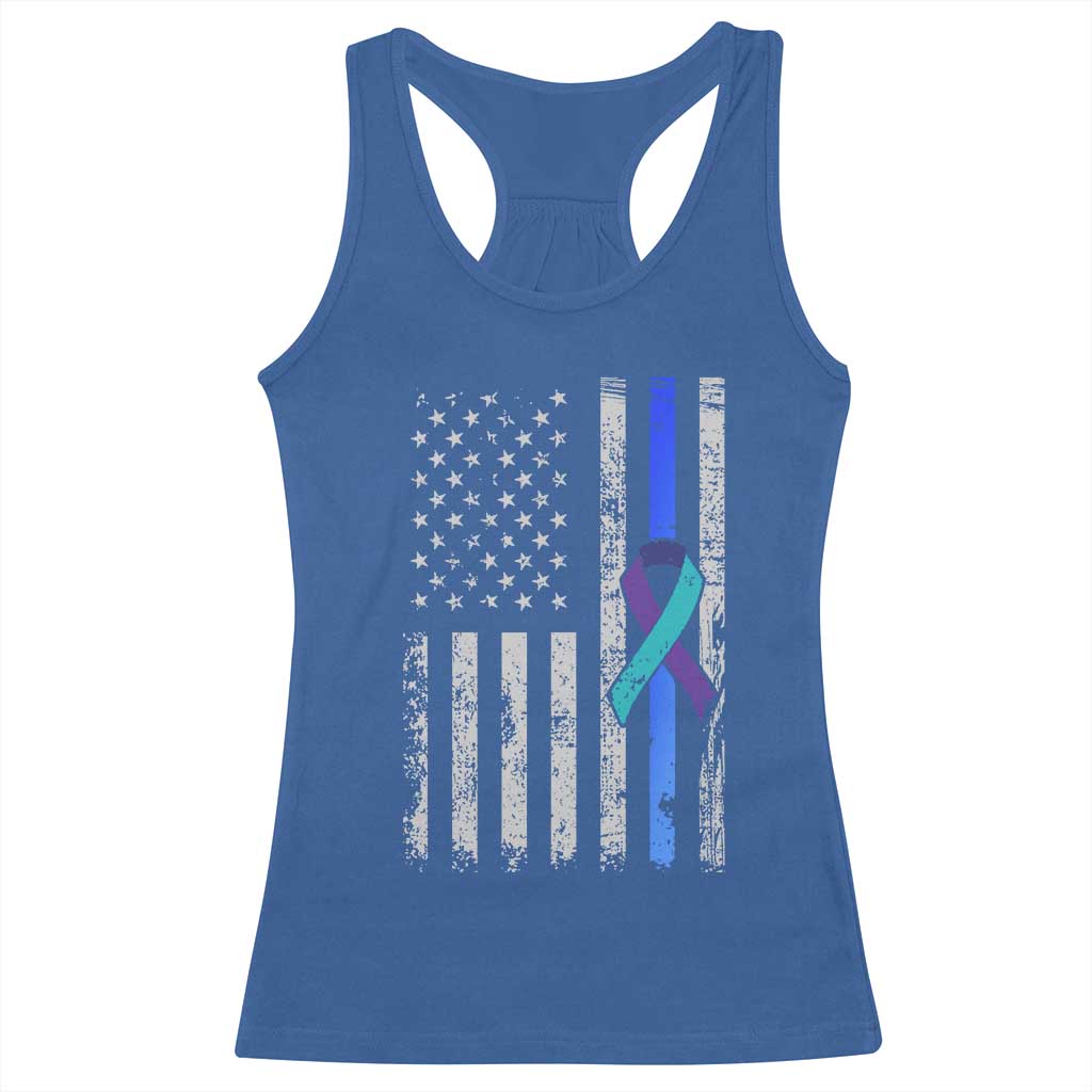 Police Suicide Prevention Awareness American Flag Ribbon Support Racerback Tank Top