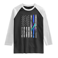Police Suicide Prevention Awareness American Flag Ribbon Support Raglan Shirt
