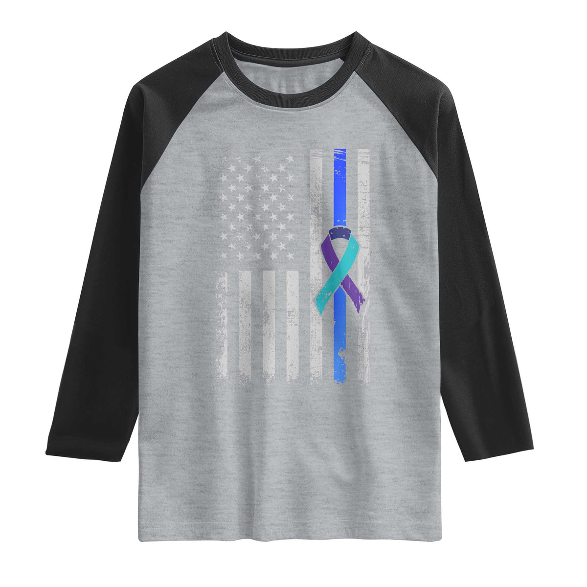 Police Suicide Prevention Awareness American Flag Ribbon Support Raglan Shirt