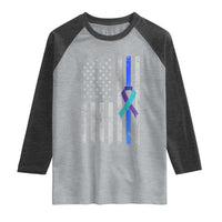 Police Suicide Prevention Awareness American Flag Ribbon Support Raglan Shirt
