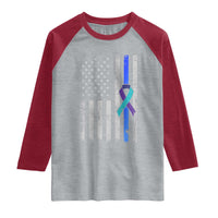 Police Suicide Prevention Awareness American Flag Ribbon Support Raglan Shirt