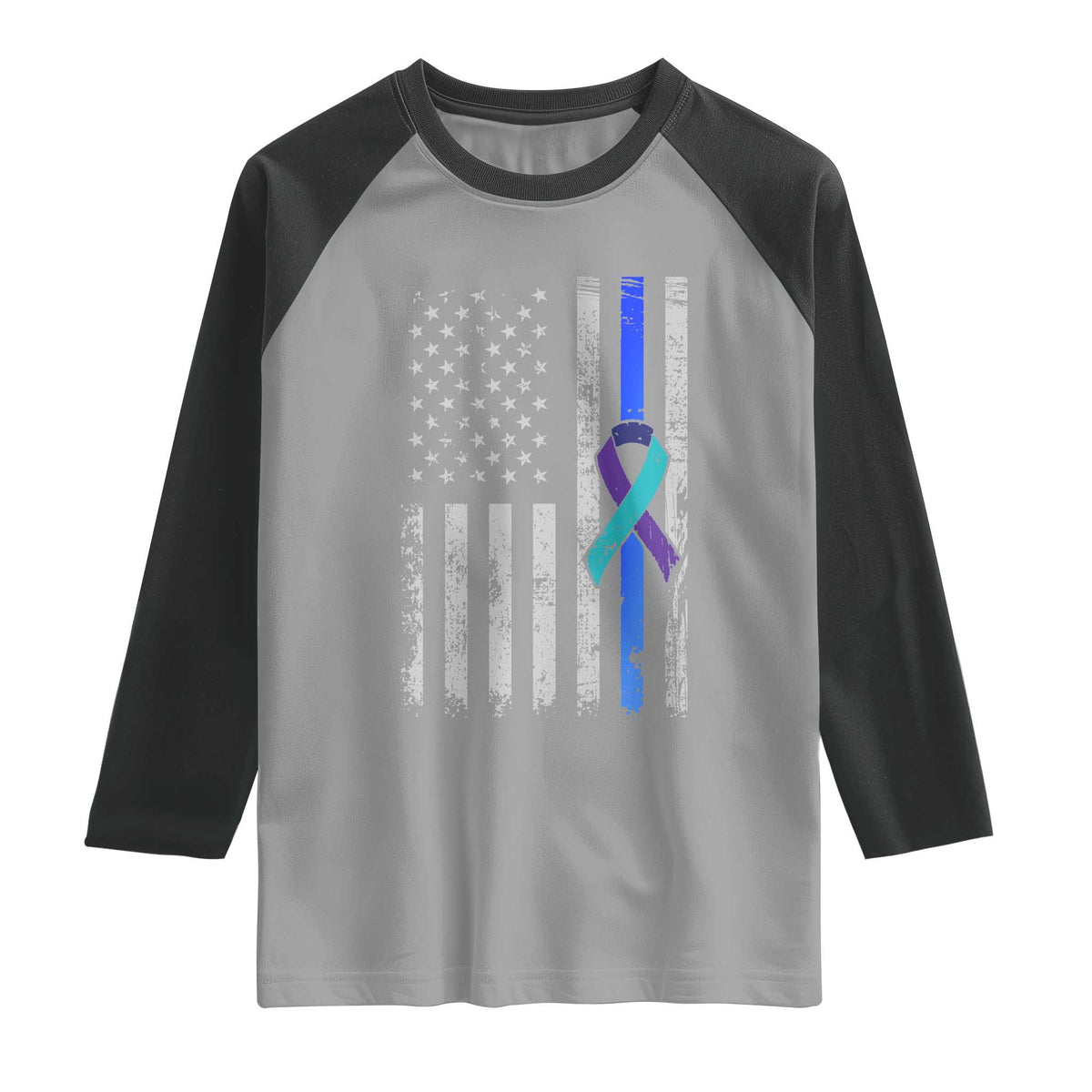 Police Suicide Prevention Awareness American Flag Ribbon Support Raglan Shirt