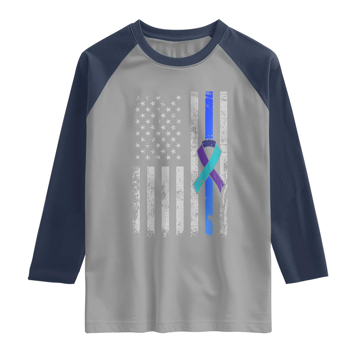 Police Suicide Prevention Awareness American Flag Ribbon Support Raglan Shirt