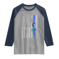 Police Suicide Prevention Awareness American Flag Ribbon Support Raglan Shirt