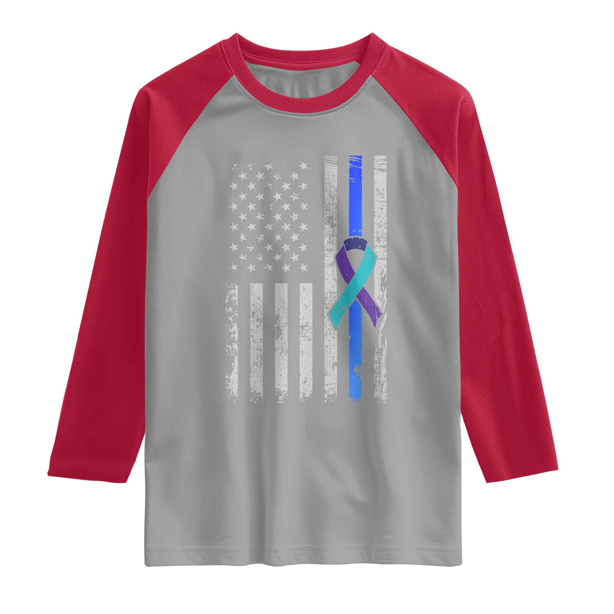 Police Suicide Prevention Awareness American Flag Ribbon Support Raglan Shirt