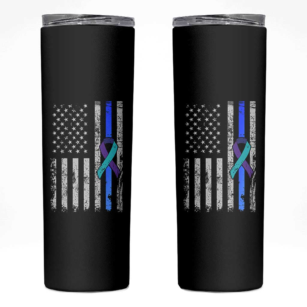 Police Suicide Prevention Awareness American Flag Ribbon Support Skinny Tumbler