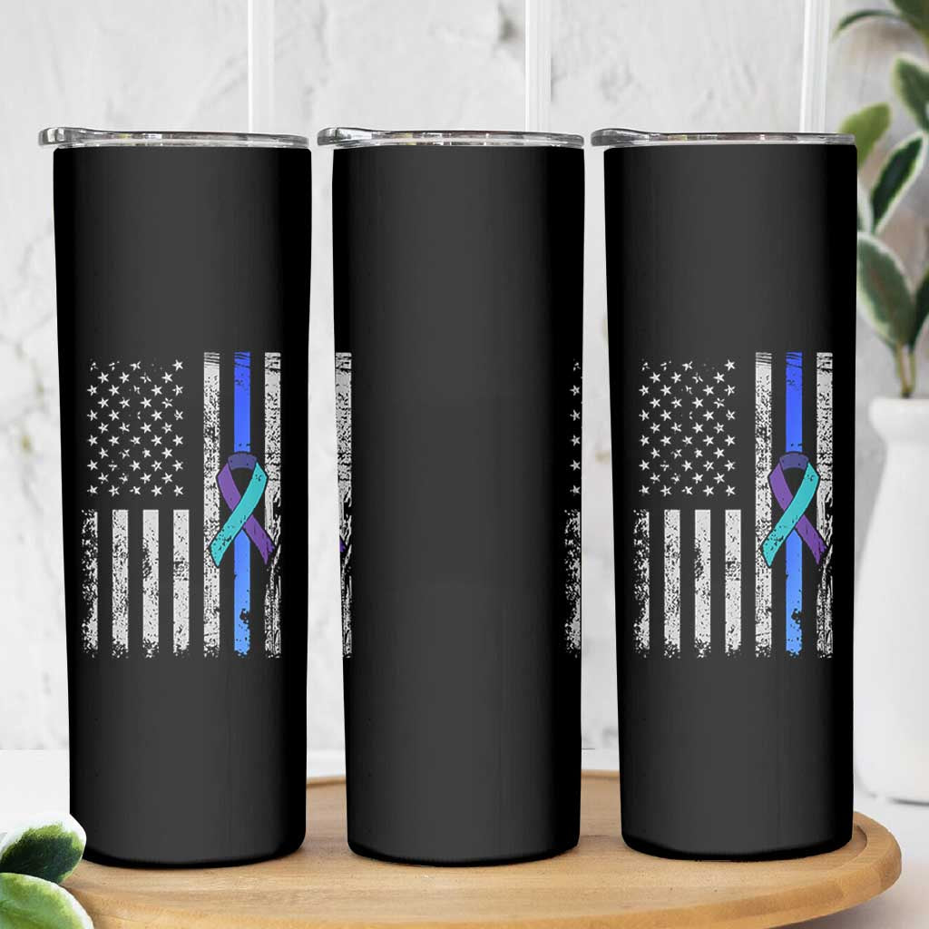 Police Suicide Prevention Awareness American Flag Ribbon Support Skinny Tumbler