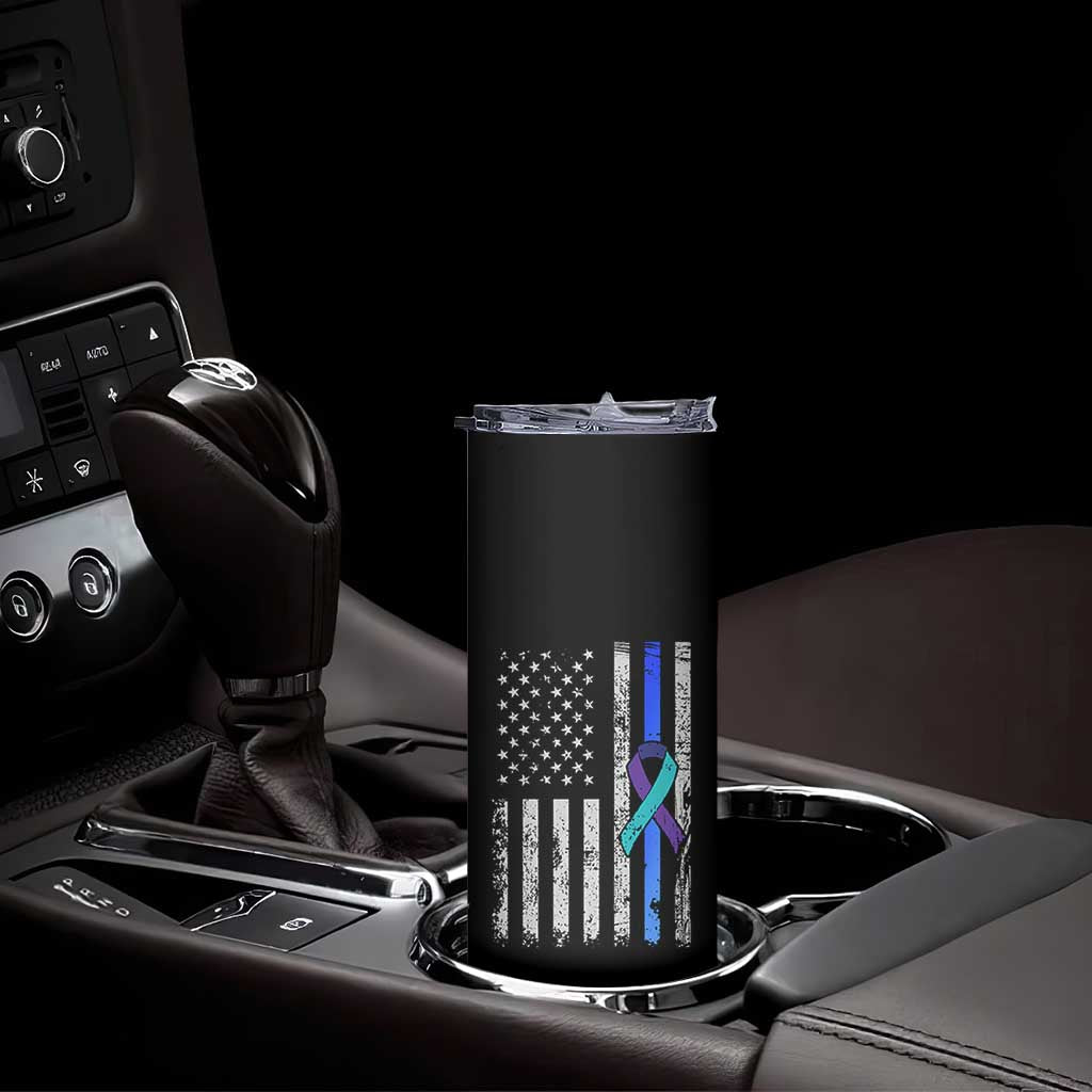 Police Suicide Prevention Awareness American Flag Ribbon Support Skinny Tumbler