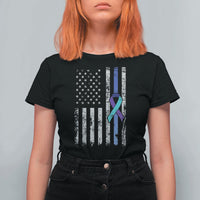 Police Suicide Prevention Awareness American Flag Ribbon Support T Shirt For Women