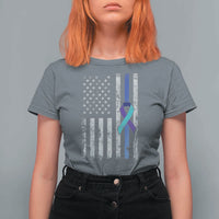 Police Suicide Prevention Awareness American Flag Ribbon Support T Shirt For Women