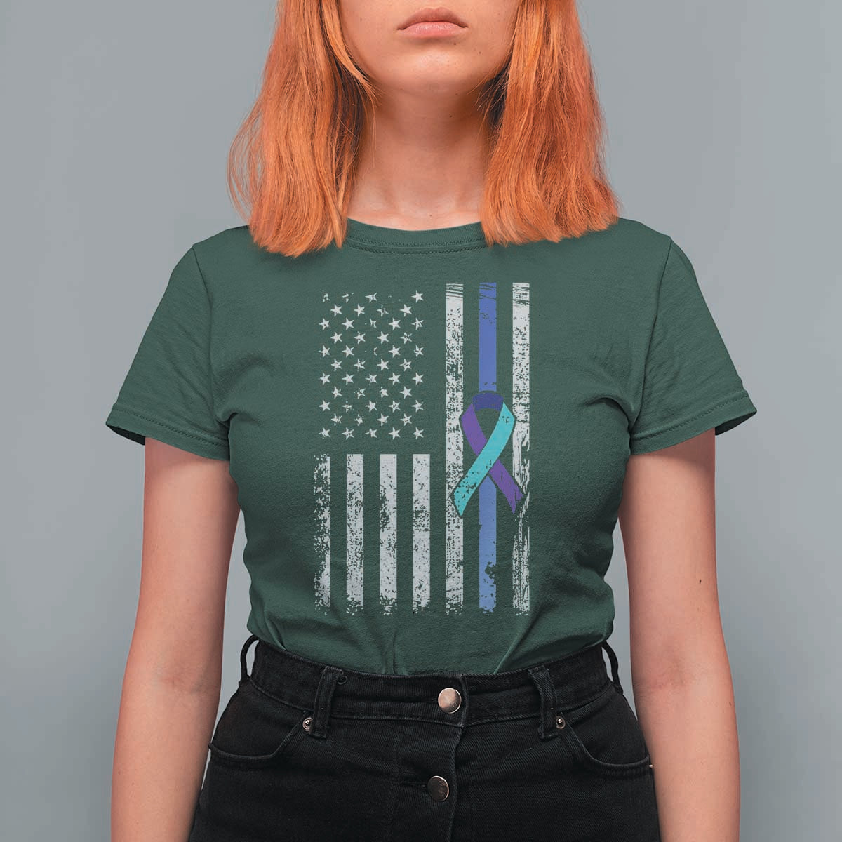 Police Suicide Prevention Awareness American Flag Ribbon Support T Shirt For Women