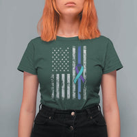 Police Suicide Prevention Awareness American Flag Ribbon Support T Shirt For Women