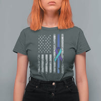 Police Suicide Prevention Awareness American Flag Ribbon Support T Shirt For Women