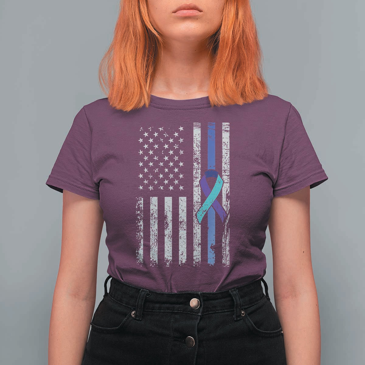 Police Suicide Prevention Awareness American Flag Ribbon Support T Shirt For Women