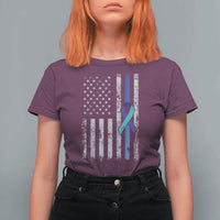 Police Suicide Prevention Awareness American Flag Ribbon Support T Shirt For Women
