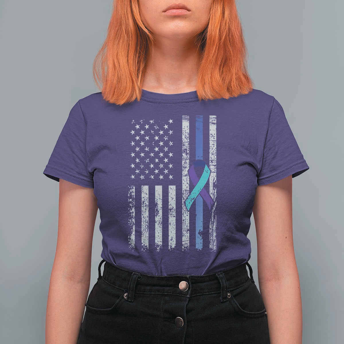 Police Suicide Prevention Awareness American Flag Ribbon Support T Shirt For Women