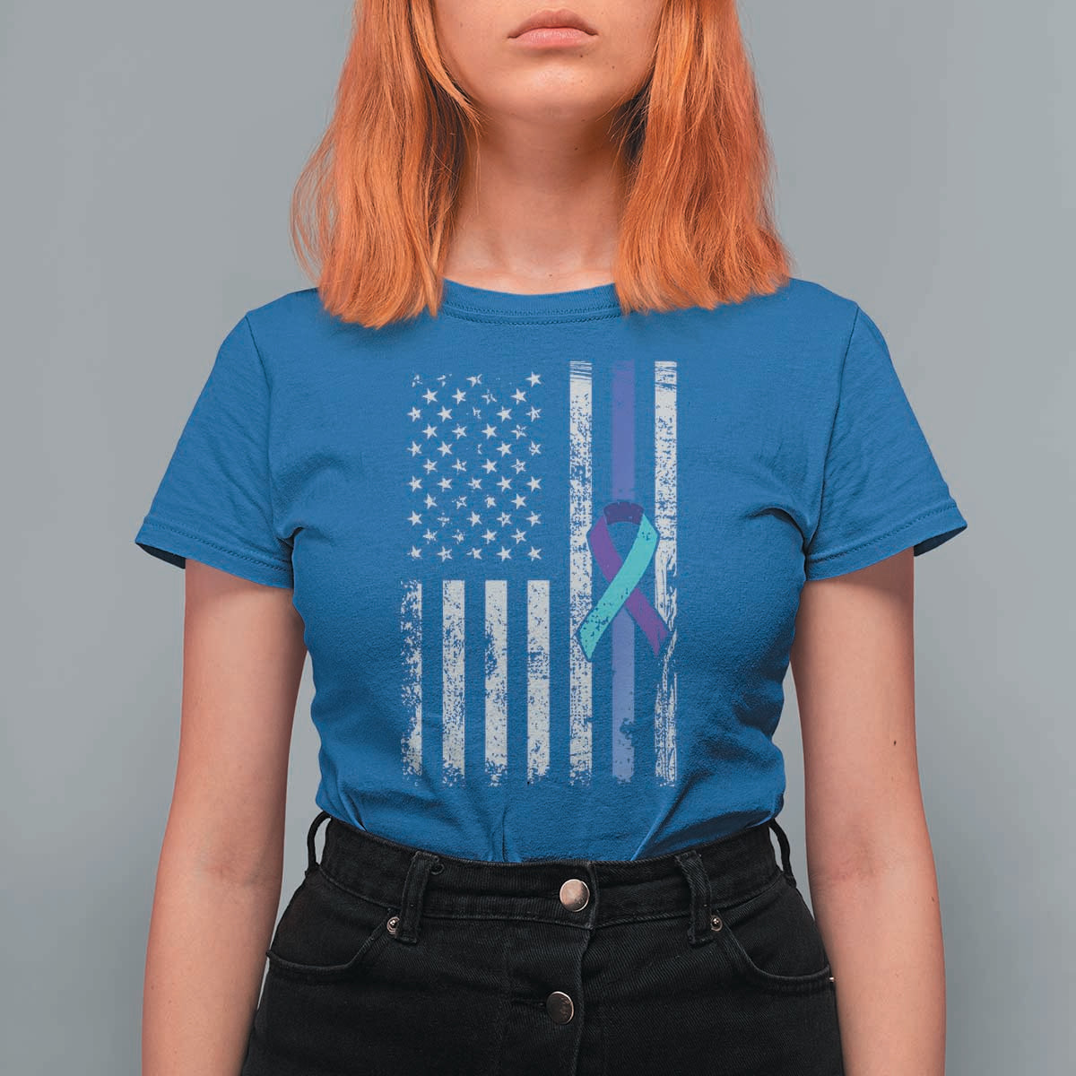 Police Suicide Prevention Awareness American Flag Ribbon Support T Shirt For Women