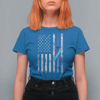 Police Suicide Prevention Awareness American Flag Ribbon Support T Shirt For Women