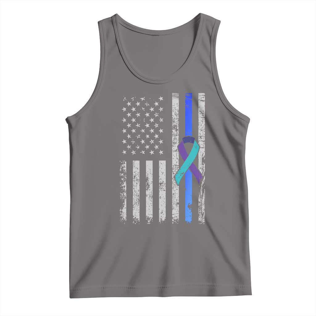 Police Suicide Prevention Awareness American Flag Ribbon Support Tank Top