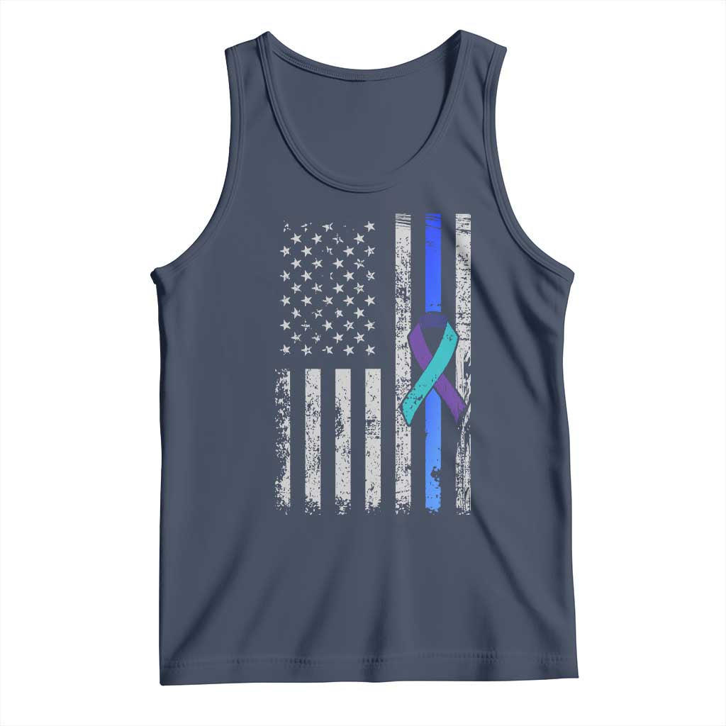 Police Suicide Prevention Awareness American Flag Ribbon Support Tank Top