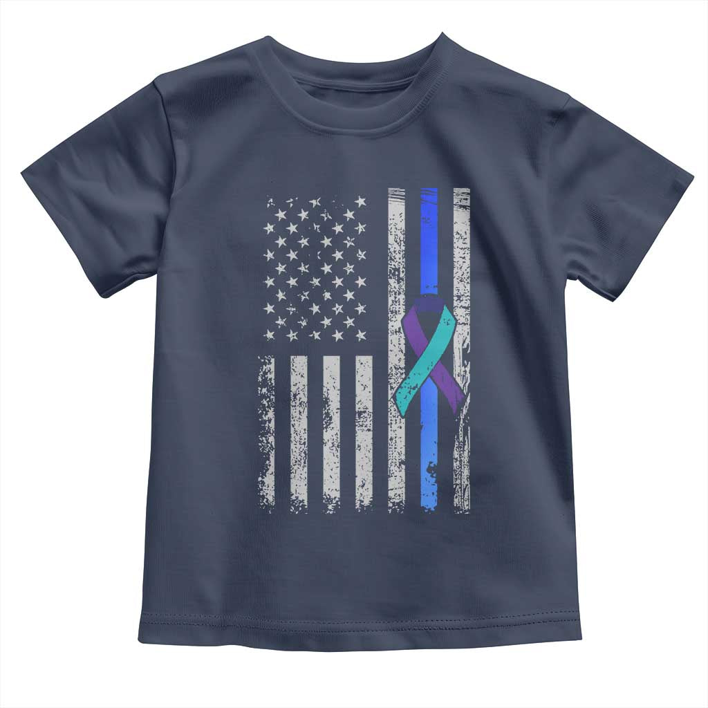 Police Suicide Prevention Awareness American Flag Ribbon Support Toddler T Shirt