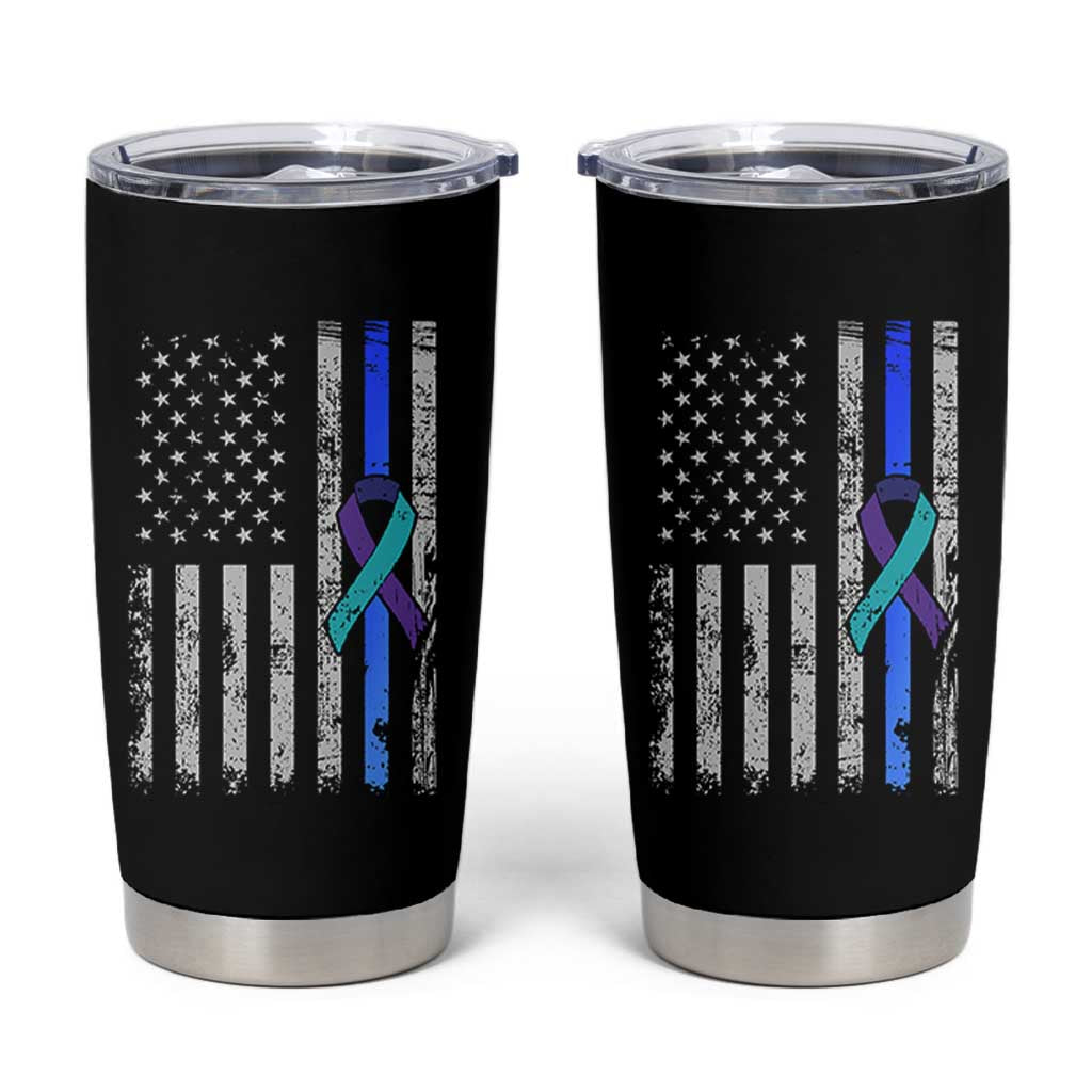 Police Suicide Prevention Awareness American Flag Ribbon Support Tumbler Cup