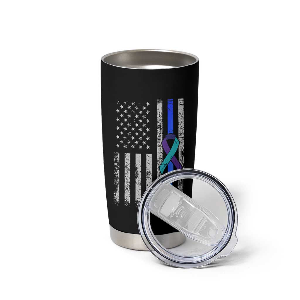 Police Suicide Prevention Awareness American Flag Ribbon Support Tumbler Cup