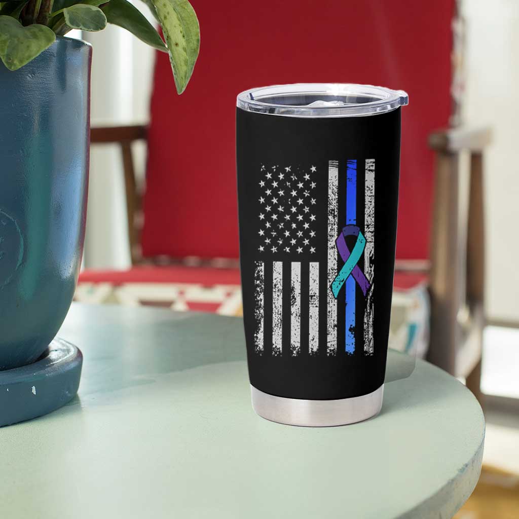 Police Suicide Prevention Awareness American Flag Ribbon Support Tumbler Cup