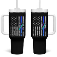 Police Suicide Prevention Awareness American Flag Ribbon Support Tumbler With Handle